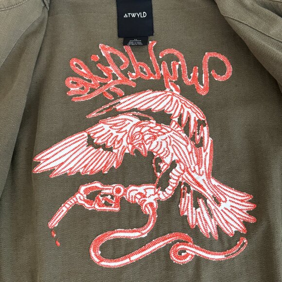 ATWYLD Embroidered Wyld Life Army Green Button Jacket Women's Medium Moto Baddie - Picture 13 of 14